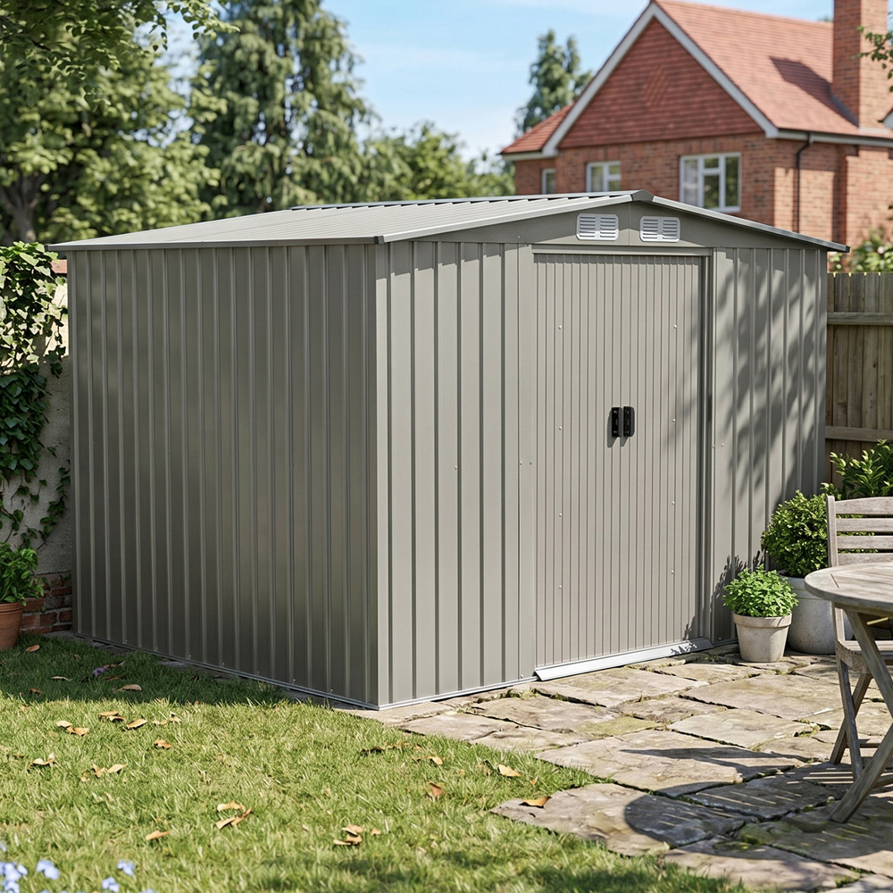 Living and Home 8 x 6ft Grey Metal Apex Garden Storage Shed Image 3