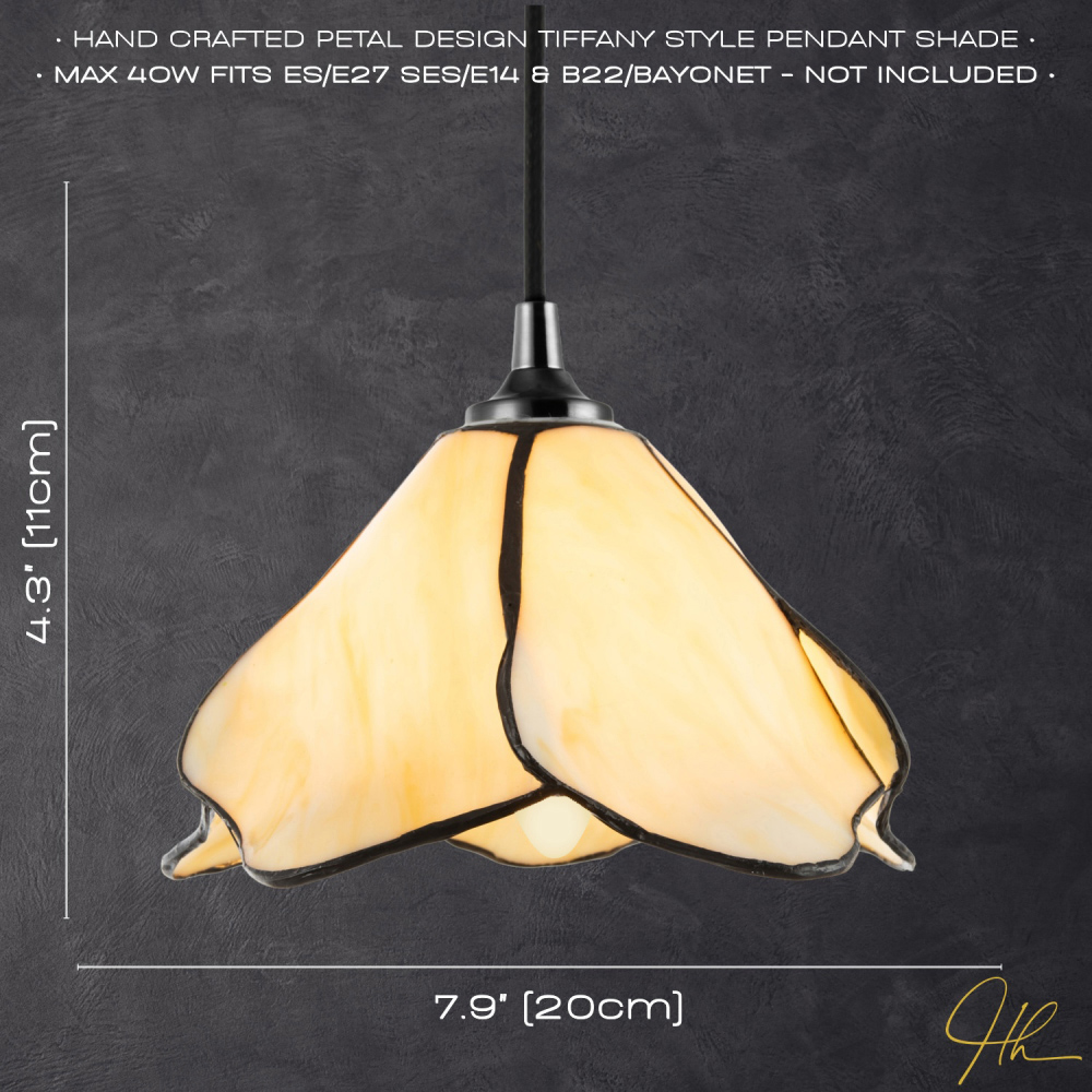Happy Homewares Amber Cream Glass Floral Petal Pendant Lighting Shade Image 6