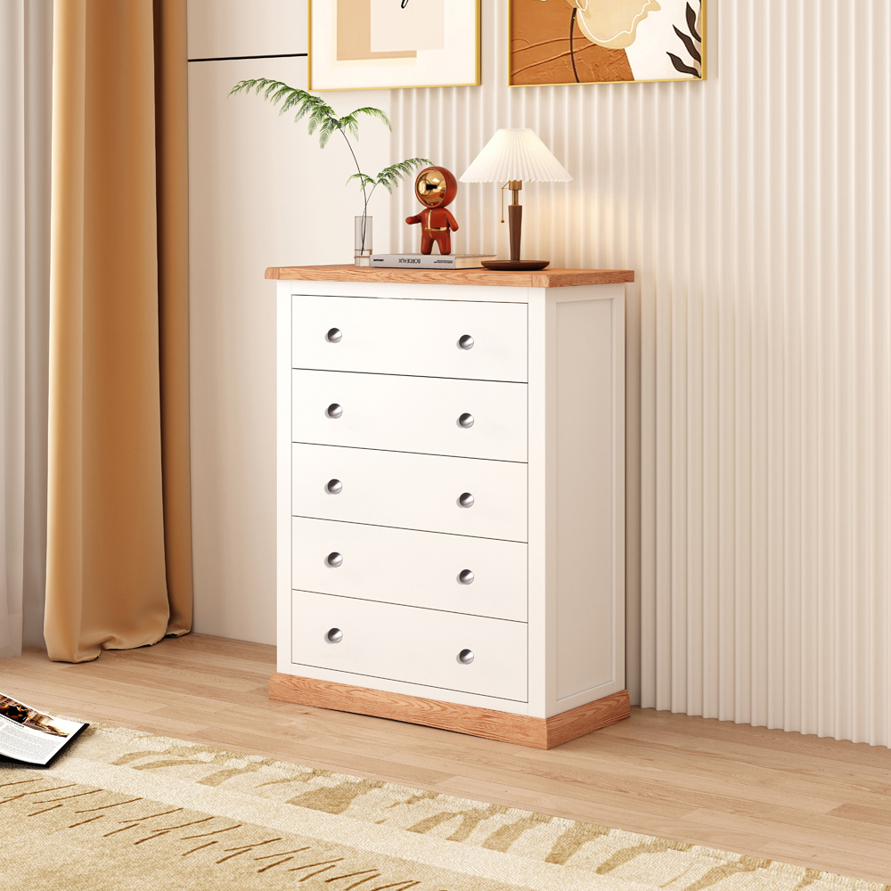 Cabinet Bits Trevi 5 Drawer White Chrome Knob Chest of Drawers Image 8