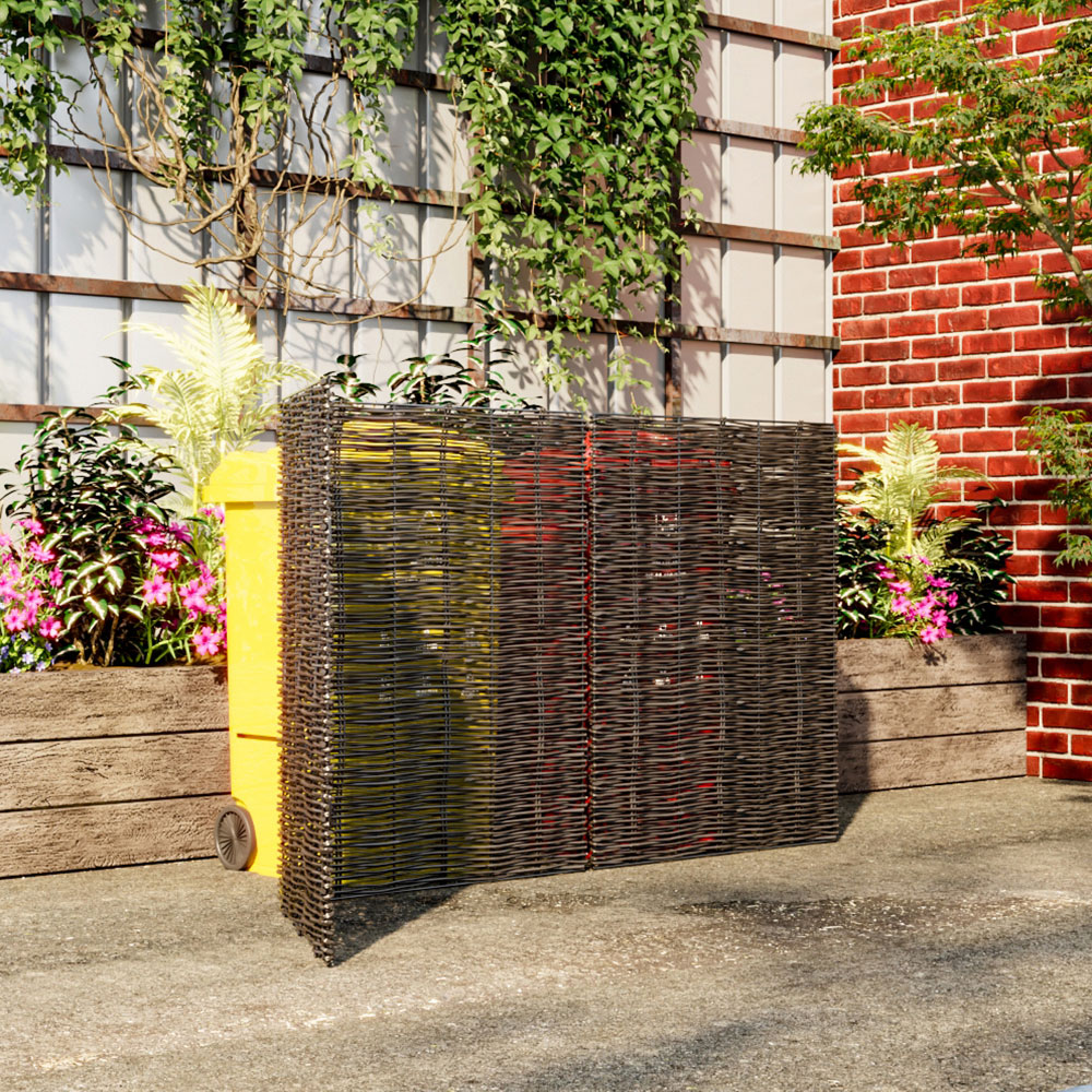 Living and Home 3.7 x 5.9ft Brown Wicker Foldable Trash Can Fence with Metal Frame Image 7