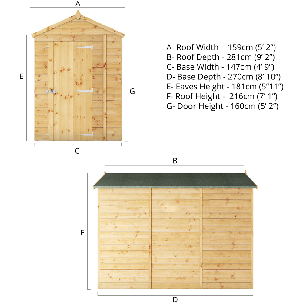 Mercia 9 x 5ft Modular Shiplap Apex Windowless Shed Image 9