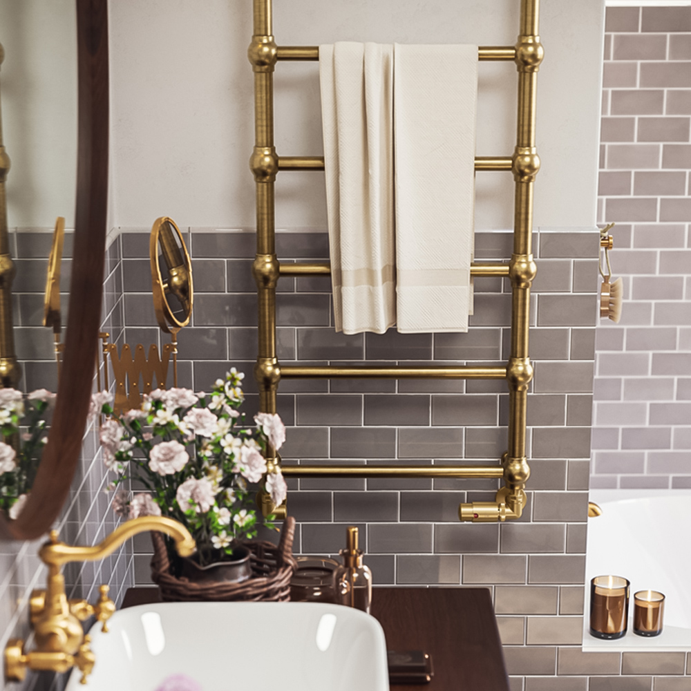 Terma Retro 1050BTU Brushed Brass Heated Towel Rail 1170 x 504mm Image 8