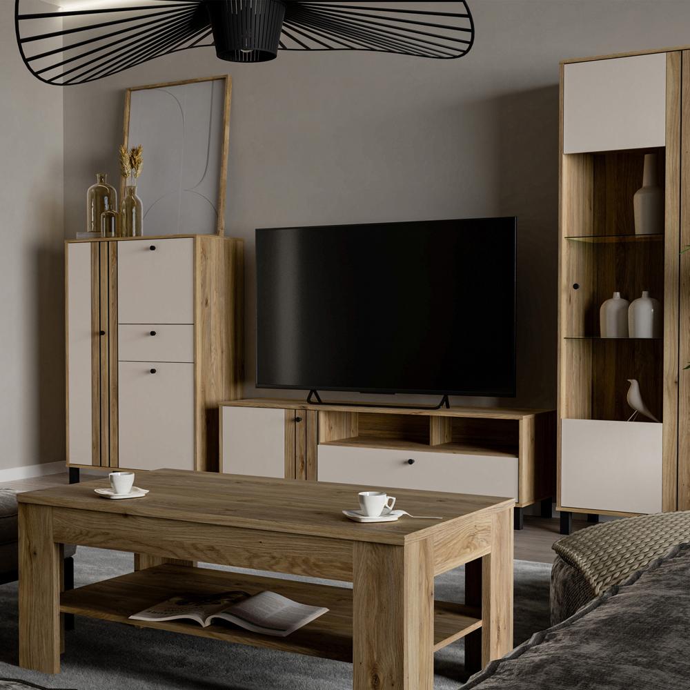 Florence Grafton Single Door Single Drawer 2 Shelf Cream and Oak TV Unit Image 7