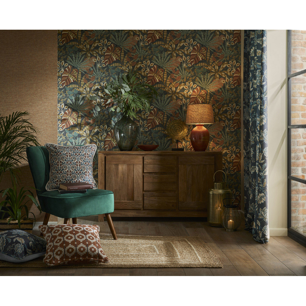 Esselle Home Kirra Leaf Navy and Spice Wallpaper Image 6