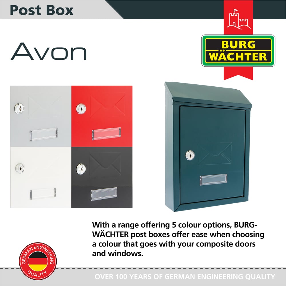 Burg-Wachter Avon Green Galvanised Steel Wall Mounted Top Opening Lockable Post Box 30 x 21 x 7cm Image 4