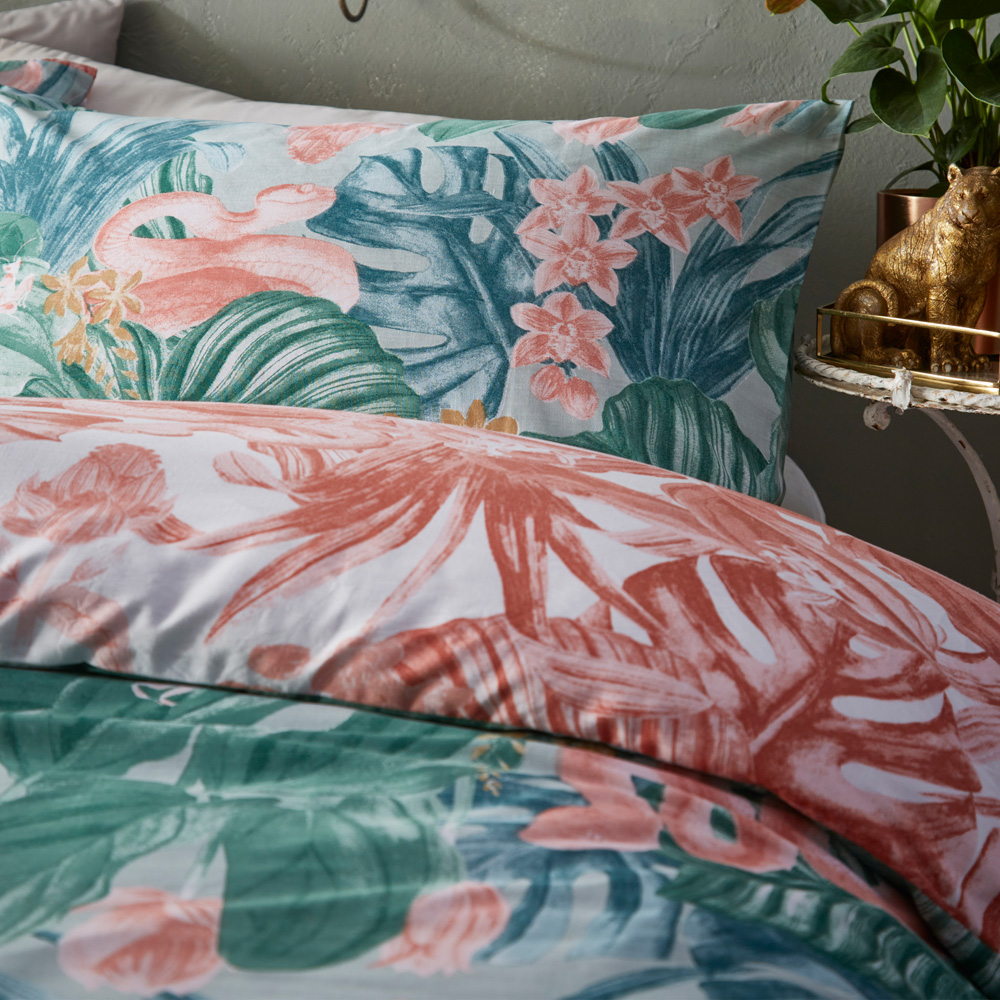 furn. Medinilla King Size Sage and Blush Tropical Duvet Cover Set Image 3
