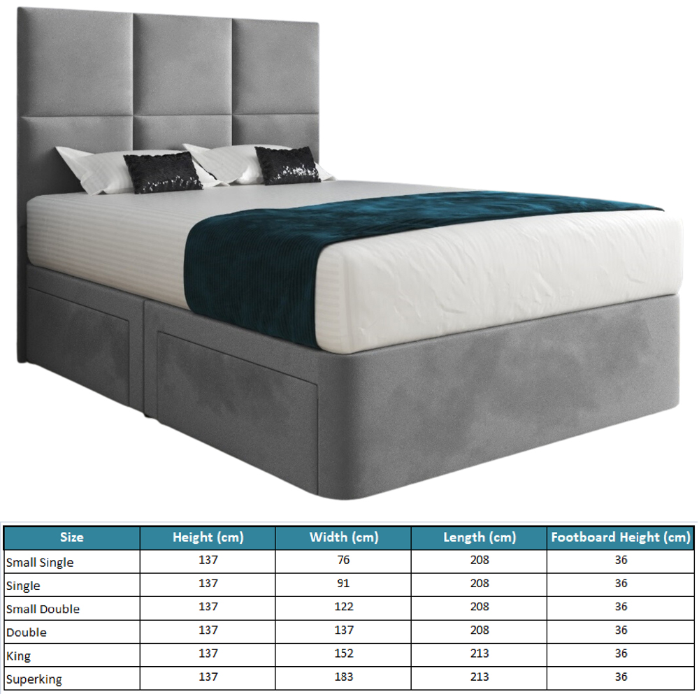Caprio Grey Single Upholstered Divan Bed Frame with Floorstanding Cube Headboard Image 7