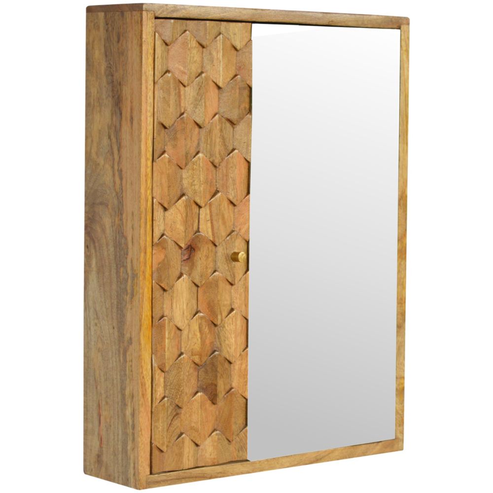 Artisan Furniture Oak-ish 2 Door Solid Wood Pineapple Carved Mirrored Cabinet Image 3