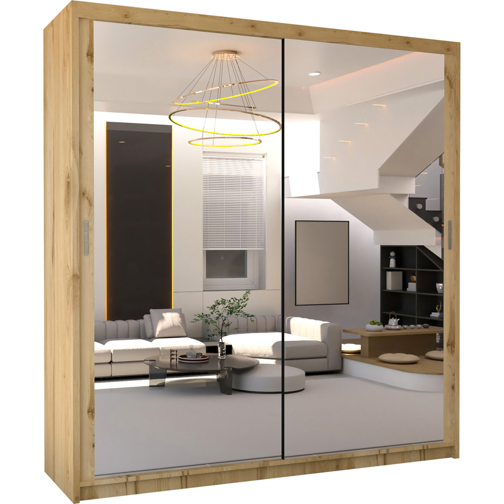 M N Furniture Modern Gala 2 Door Oak Mirrored Sliding Wardrobe 90cm Image 2