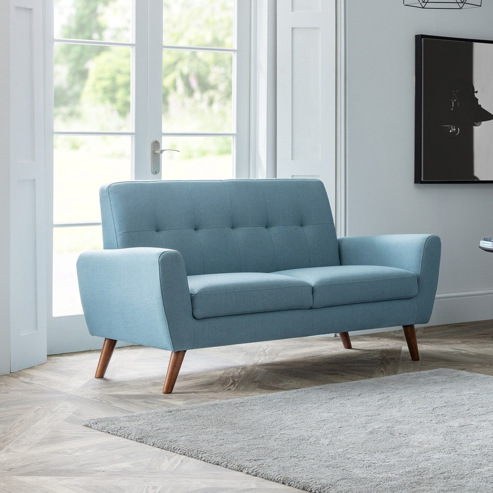 Julian Bowen Monza 2 Seater Blue Compact Retro Sofa Image 4
