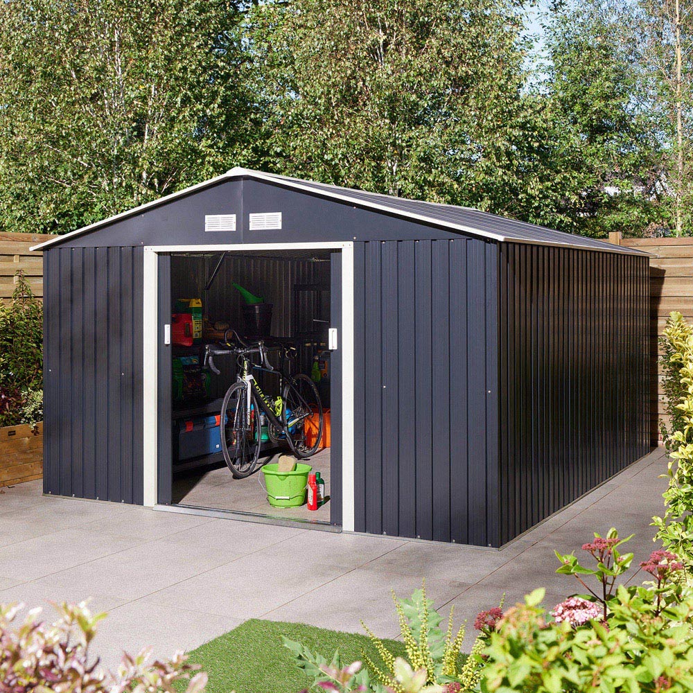 Rowlinson Trentvale Metal Apex Shed Dark Grey with Foundation Kit 10 x 12ft Image 9