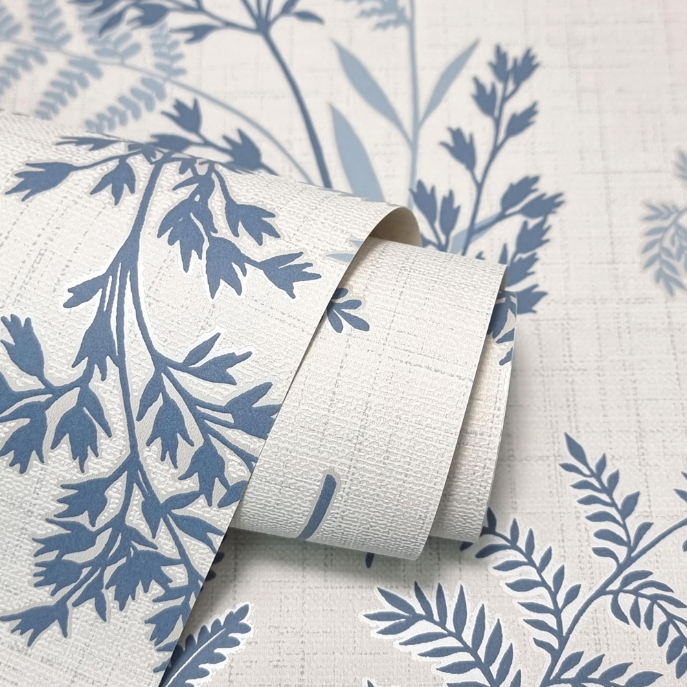 Fine Décor Fern Textured Linen Fabric Effect Blue Wallpaper Image 2