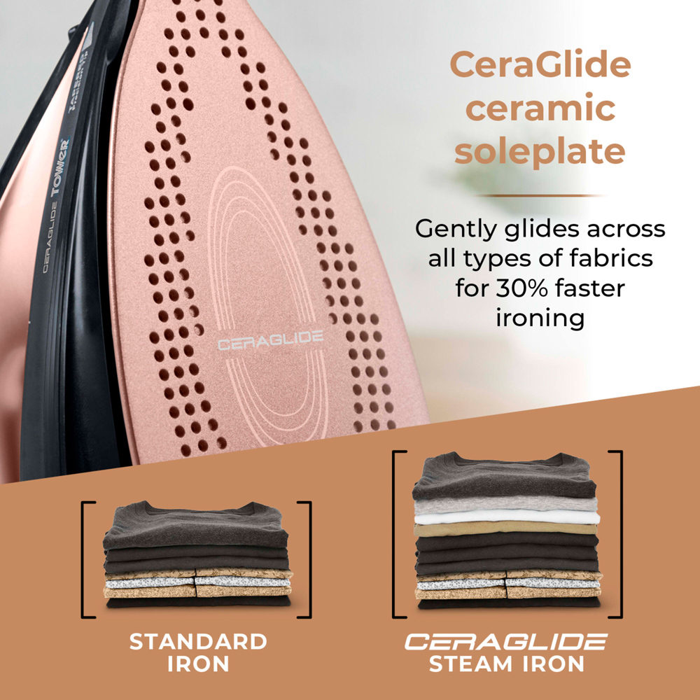 Tower CeraGlide Rose Gold Cord and Cordless Steam Iron 2400W Image 7
