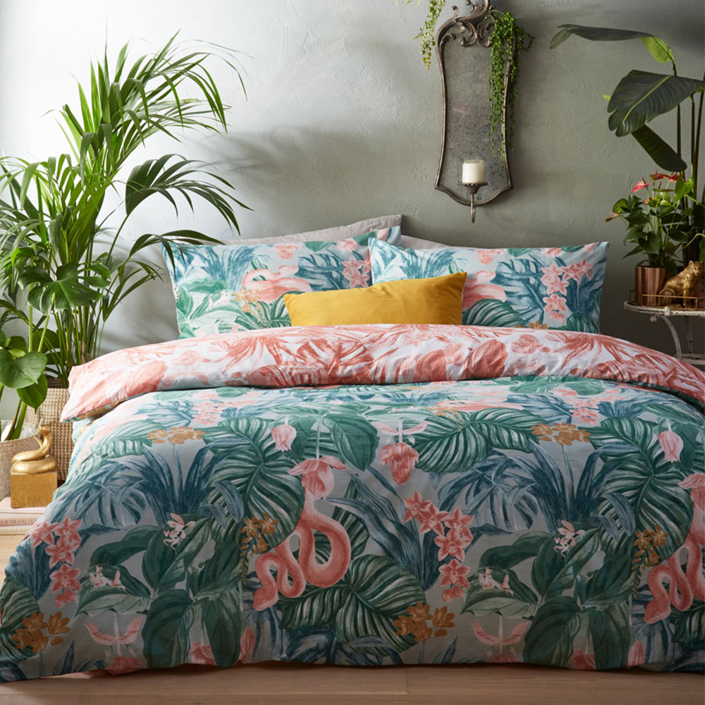 furn. Medinilla King Size Sage and Blush Tropical Duvet Cover Set Image 1