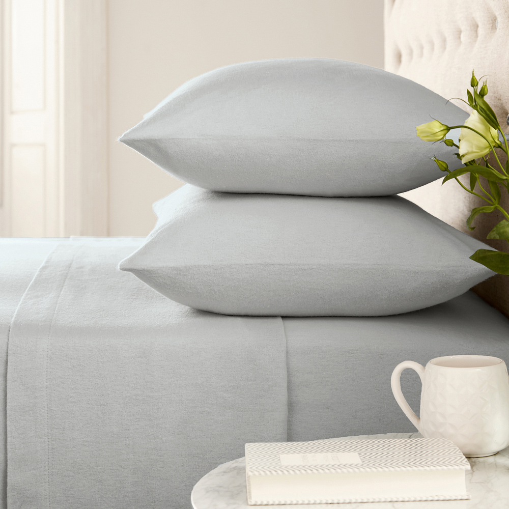 Helena Springfield Super King Size Silver Brushed Cotton Flat Bed Sheet Image 2