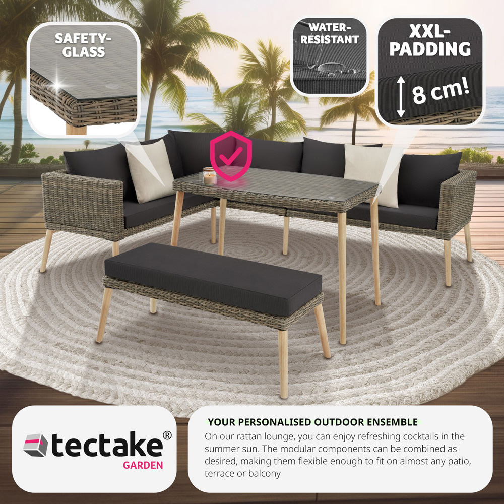 tectake Pula 7 Seater Natural Rattan Garden Corner Lounge Set Image 7