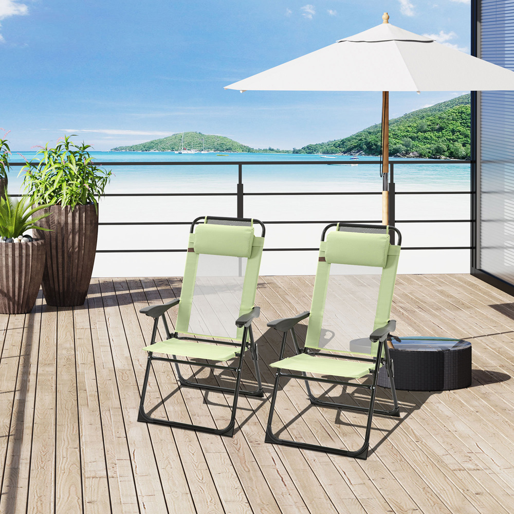 Outsunny Set of 2 Green Folding Recliner Camping Chair Image 2