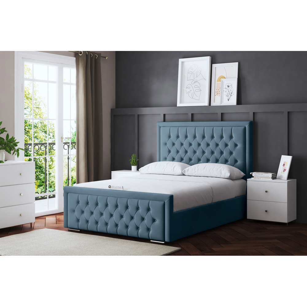 DS Living Allegra King Size Blue Upholstered Bed Frame with Headboard Image 5