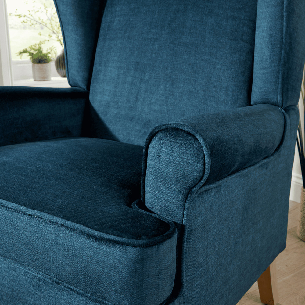 Home Source Helena Dark Blue Wingback Armchair with Wooden Legs Image 3