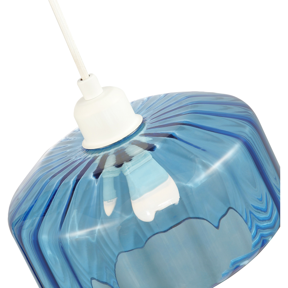 Happy Homewares Midnight Blue Ribbed Glass Flat Style Pendant Shade Image 3