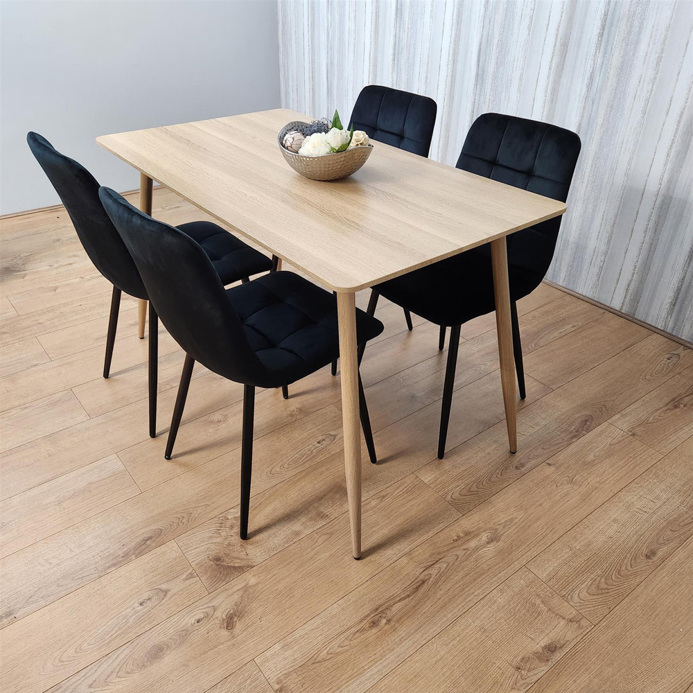 Kosy Koala 4 Seater Velvet Dining Set Wood Effect and Black Image 6