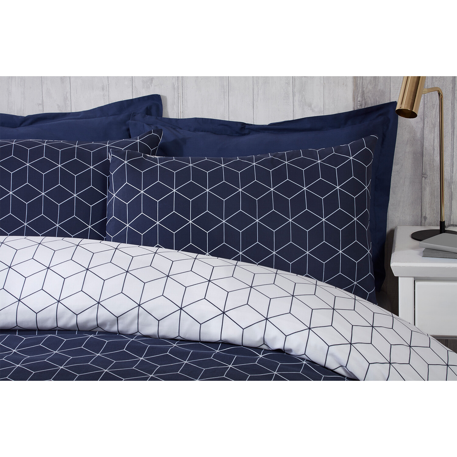 Divante Apollo Geo King Size Navy Duvet Cover and Pillowcase Set Image 3