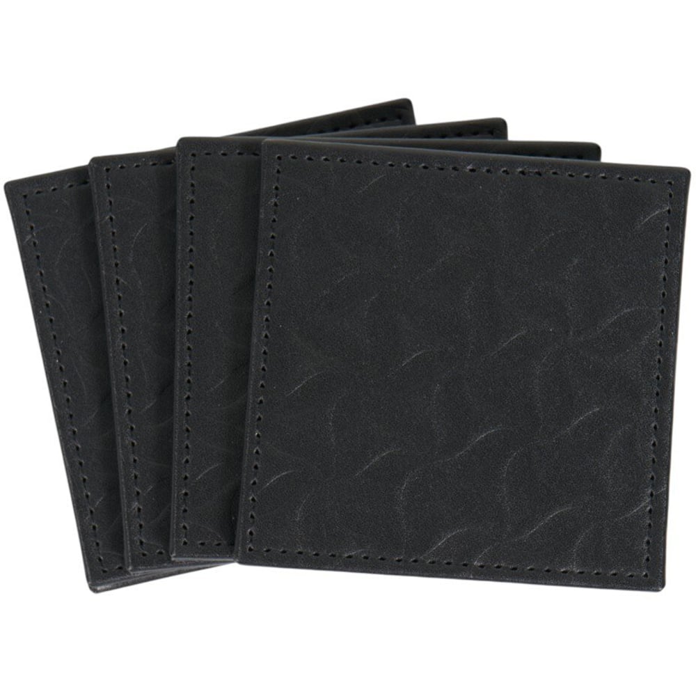 Pack of 4 Embossed Faux Leather Coasters Black Image 2