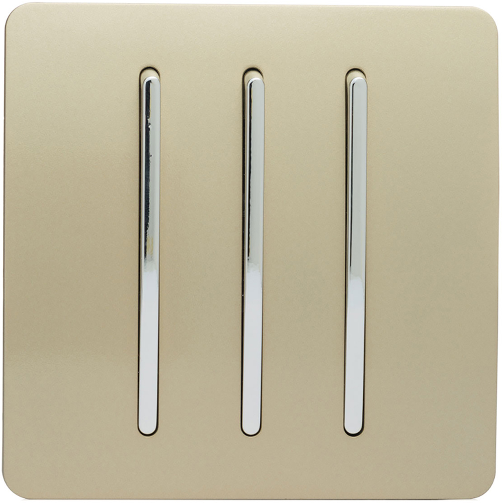 Trendi Switch 3 Gang 10amp 1 or 2 Way Champagne Gold Rocker Light Switch Image 1
