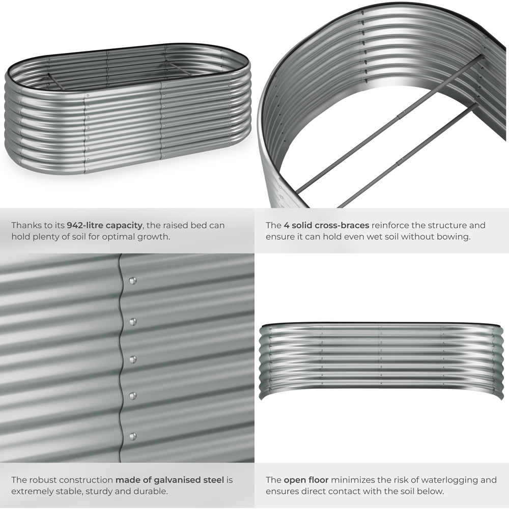 tectake Flora 200 x 100cm Silver Galvanised Steel Raised Garden Bed Image 4