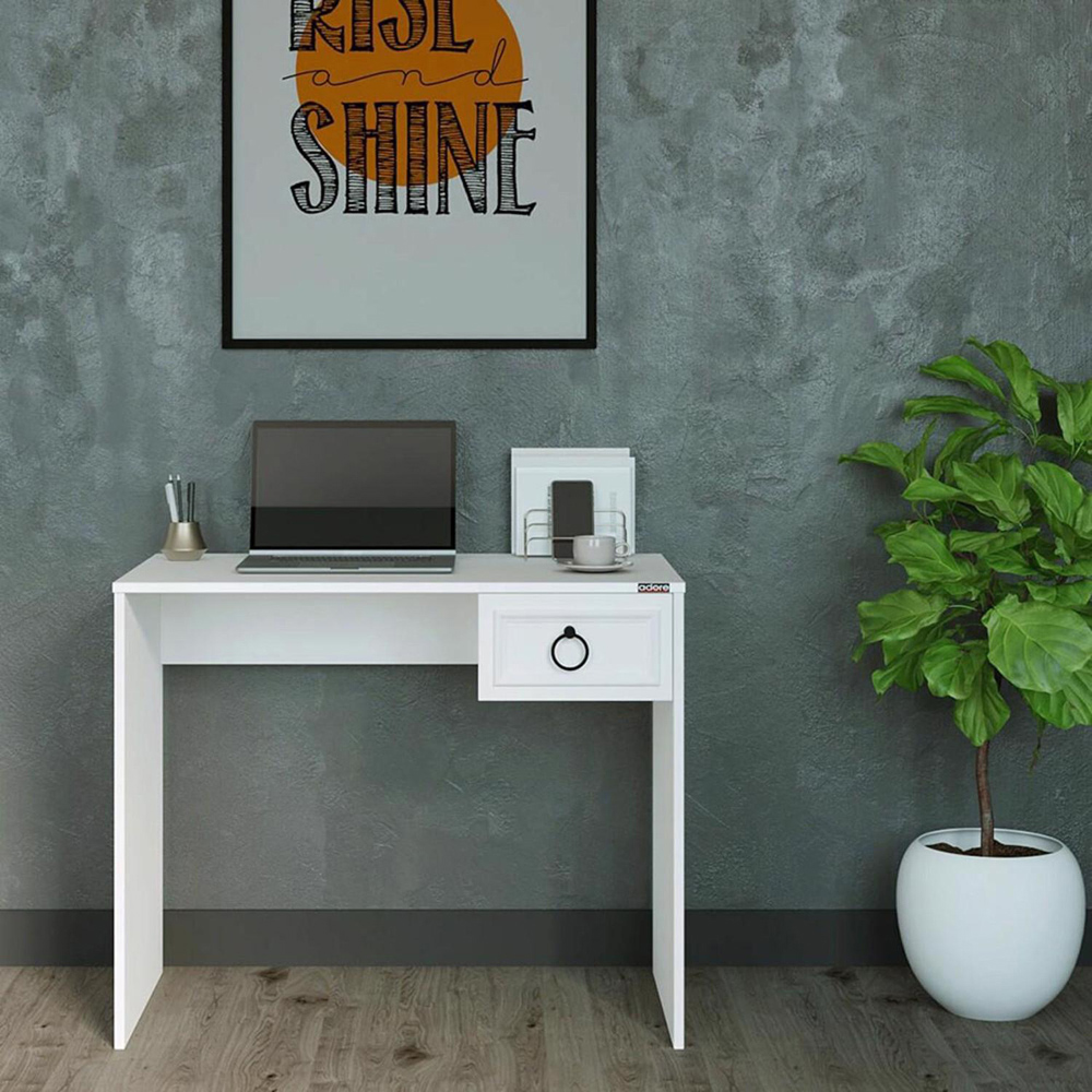 FWStyle Single Drawer Matt White Desk Image 6