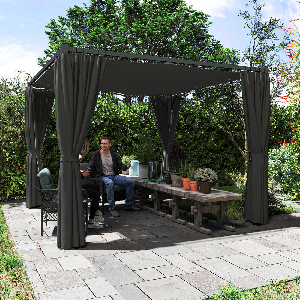 Outsunny 3 x 3m Charcoal Grey Pergola with Retractable Roof and Curtains Image 5