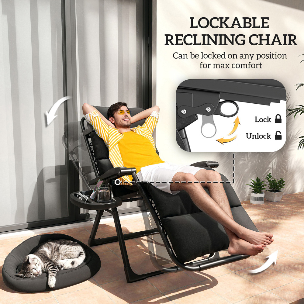 Outsunny Black Zero Gravity Reclining Folding Sun Lounger Set of 2 Image 7
