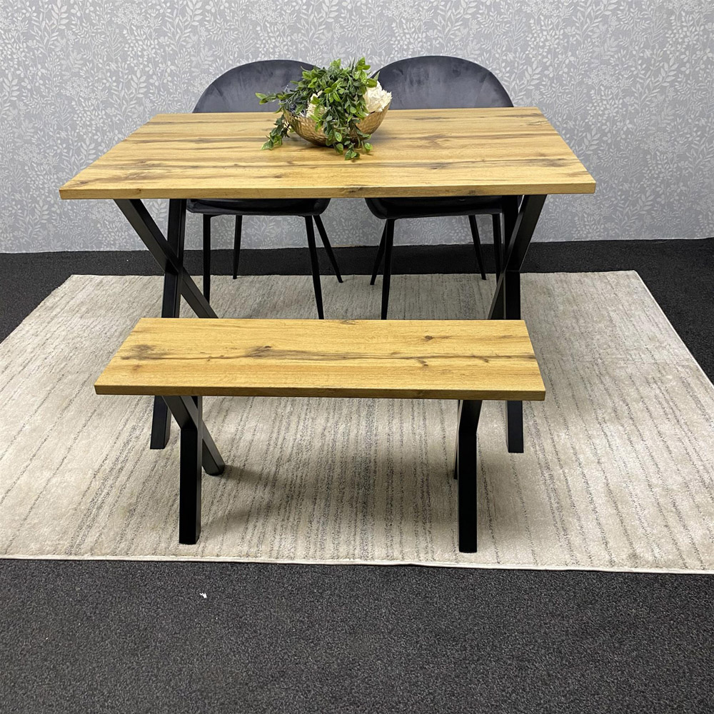 Kosy Koala 4 Seater Grey Velvet Wooden Dining Table Set with Bench Image 6