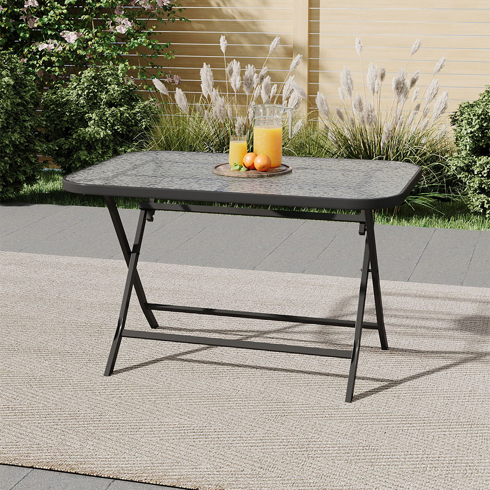 Living and Home Ripple Glass Metal Outdoor Rectangle Folding Table with Umbrella Hole Image 2