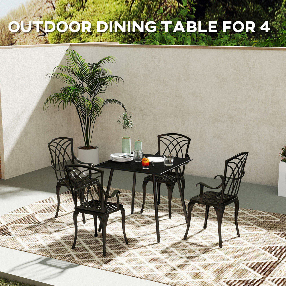  Outsunny 4 Seater Slate Top Steel Garden Dining Table Black Image 7