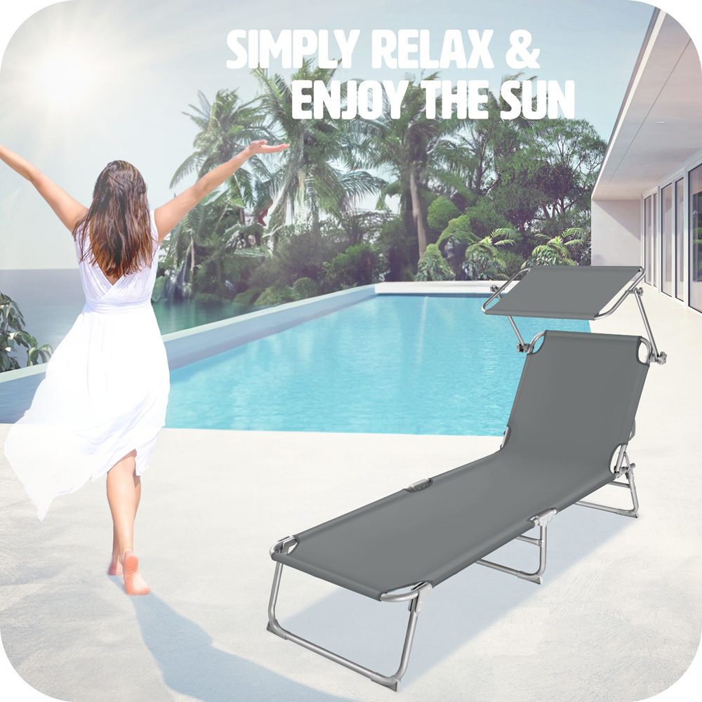 tectake Grey 4 Step Backrest Foldable Sun Lounger Image 7