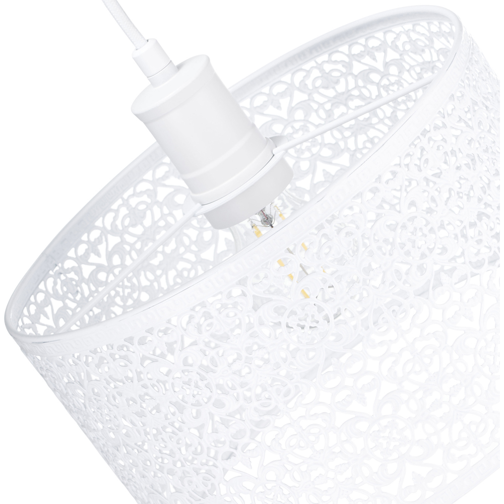 Happy Homewares Moroccan Style Ornate White Gloss Metal Pendant Shade Image 5