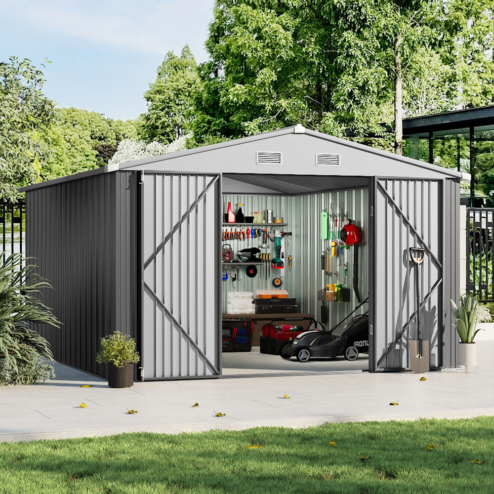 Living and Home 10.4 x 12ft Grey Lockable Metal Storage Shed Image 8