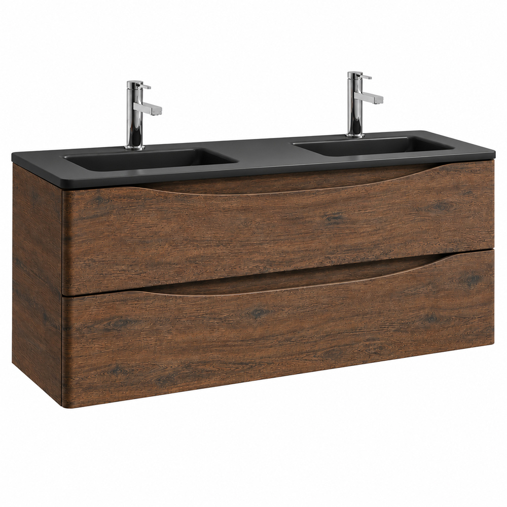 Go Bathrooms Erin 2 Drawer Rosewood and Grey Wall Hung Vanity Unit with Glass Basin 1200mm Image 2
