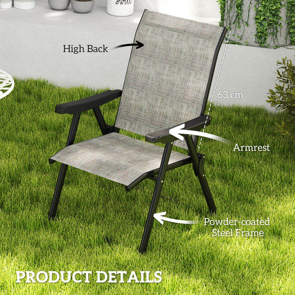 Outsunny Black and Grey Folding Chair with Breathable Mesh Fabric Seat Set of 2 Image 6