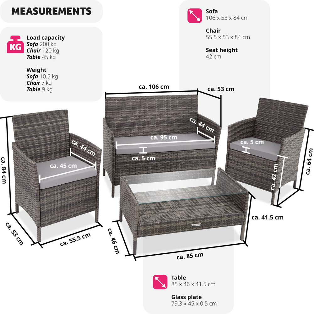 tectake Madeira 4 Seater Grey Rattan Garden Lounge Set Image 9