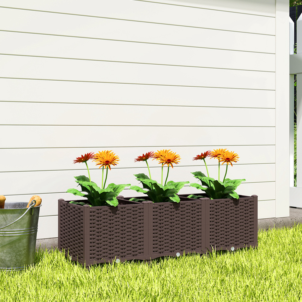 Outsunny Brown Plastic Self Watering Raised Garden Bed with Drainage Holes 37 x 40 x 120cm Image 3