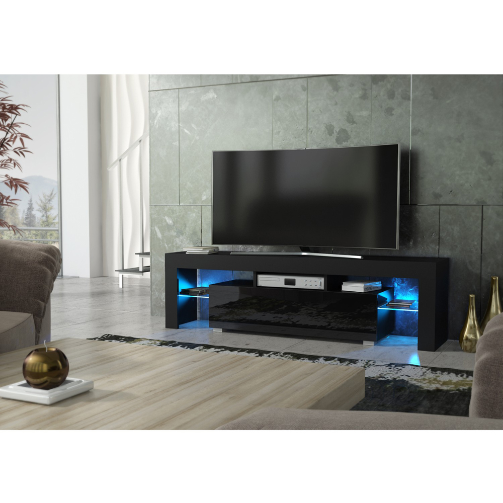 Creative Furniture Aria Black and Black Gloss Single Door 3 Shelf TV Unit with LED Image 5