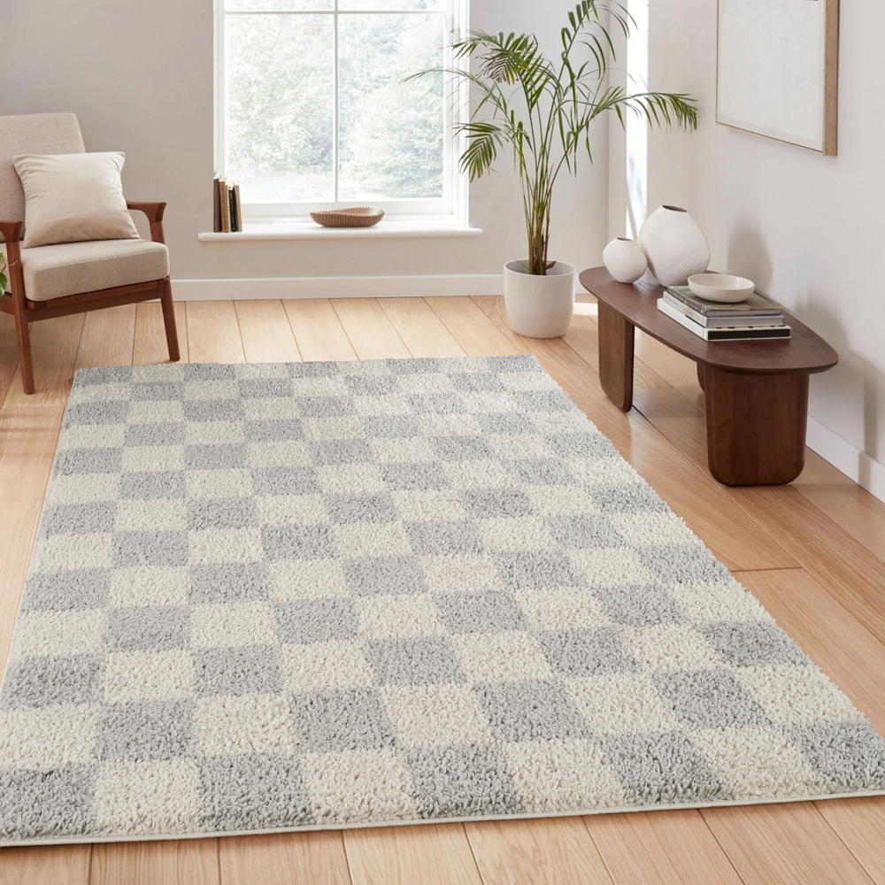 Desire Rugs Chester Grey Shaggy Checkered Rug 60 x 220cm Image 6