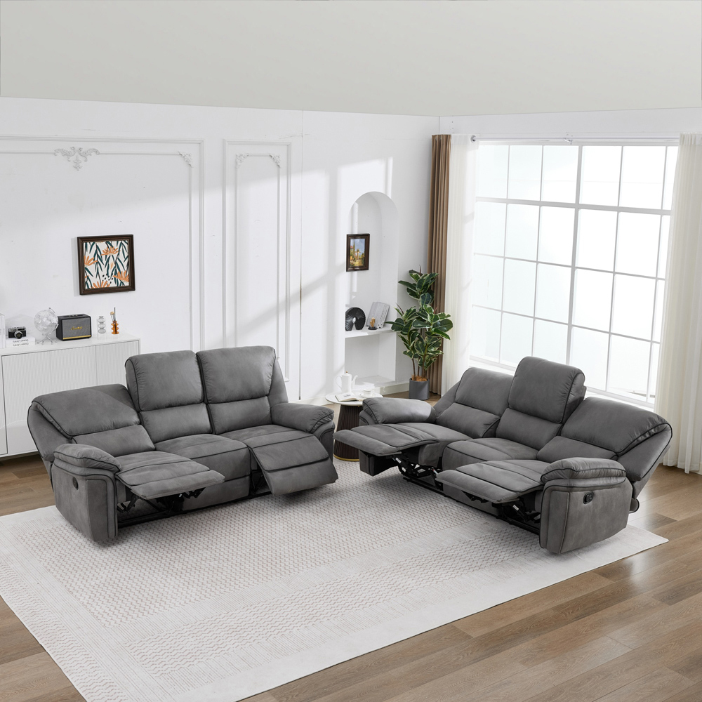 Langham 6 Seater Light Grey Leathaire Manual Recliner Sofa Set Image 5
