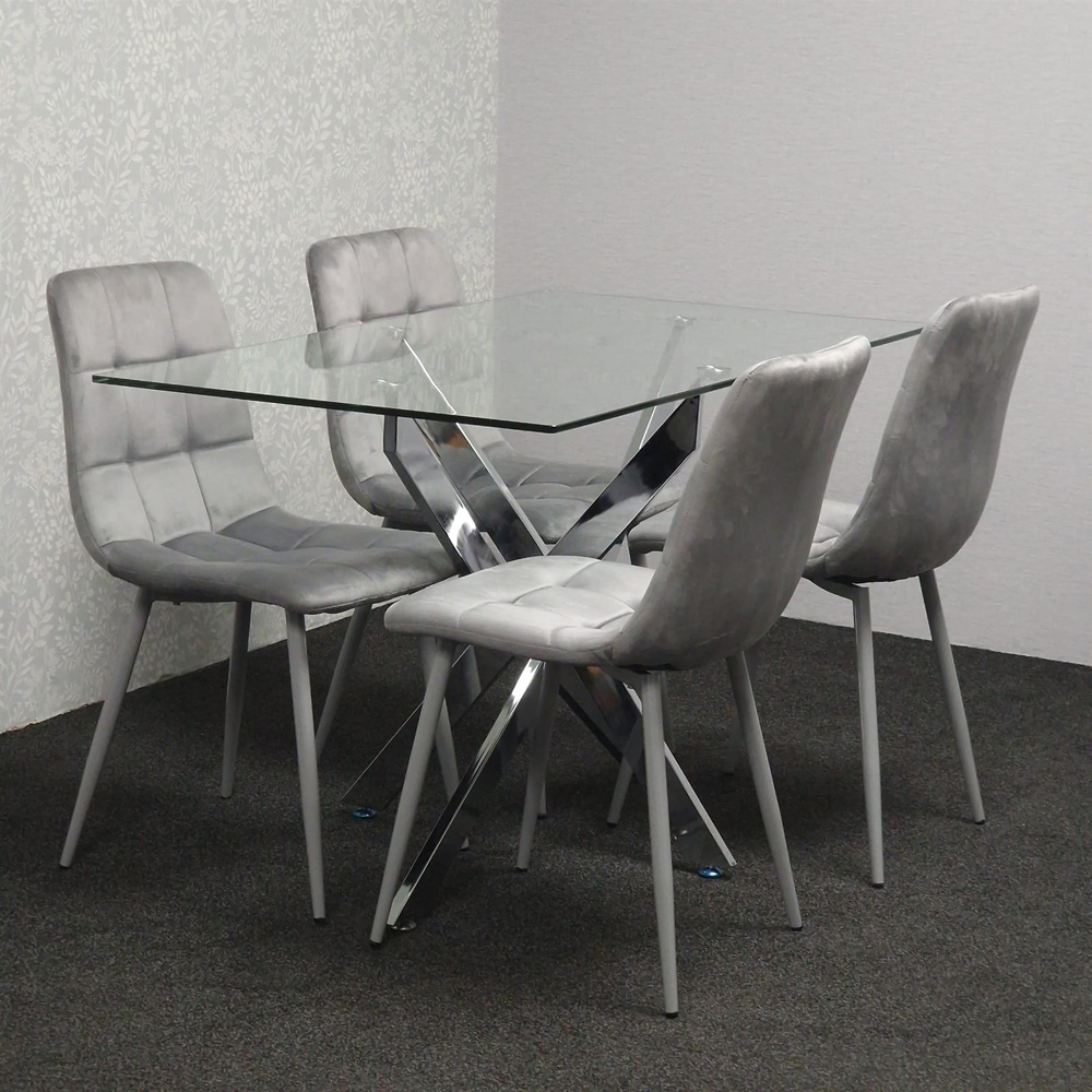 Kosy Koala 4 Seater Glass Rectangle Dining Set Grey Velvet Image 6