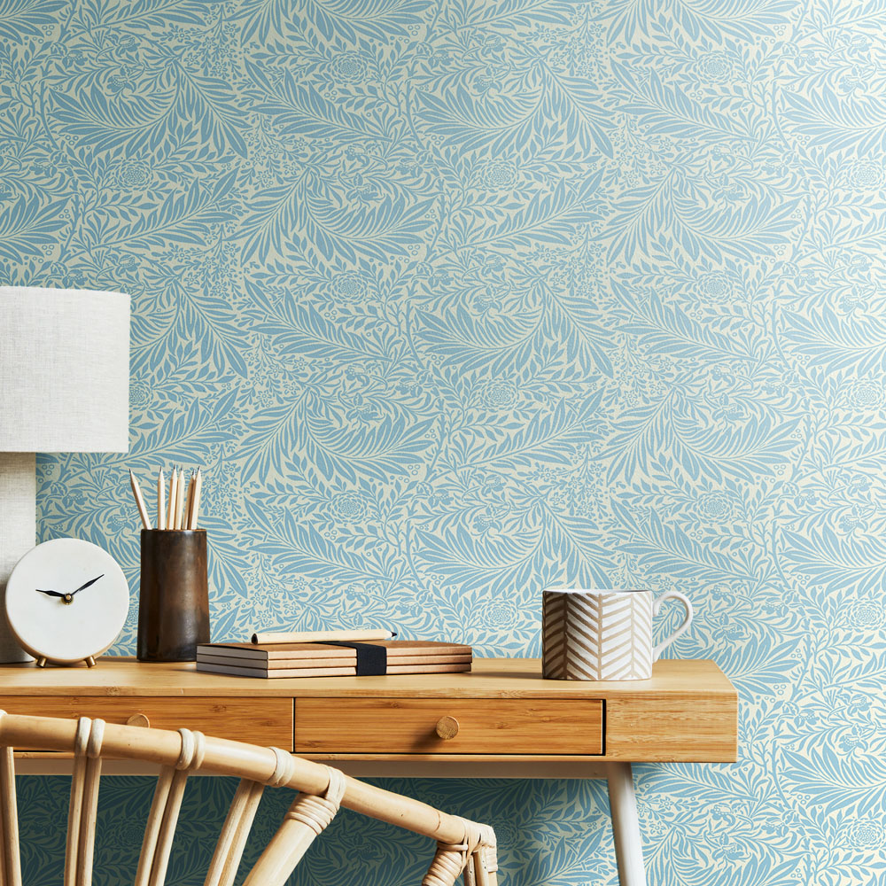 Hoopla Walls Elegance Ditsy Leaf Stripe Wedgewood Blue Wallpaper Image 2
