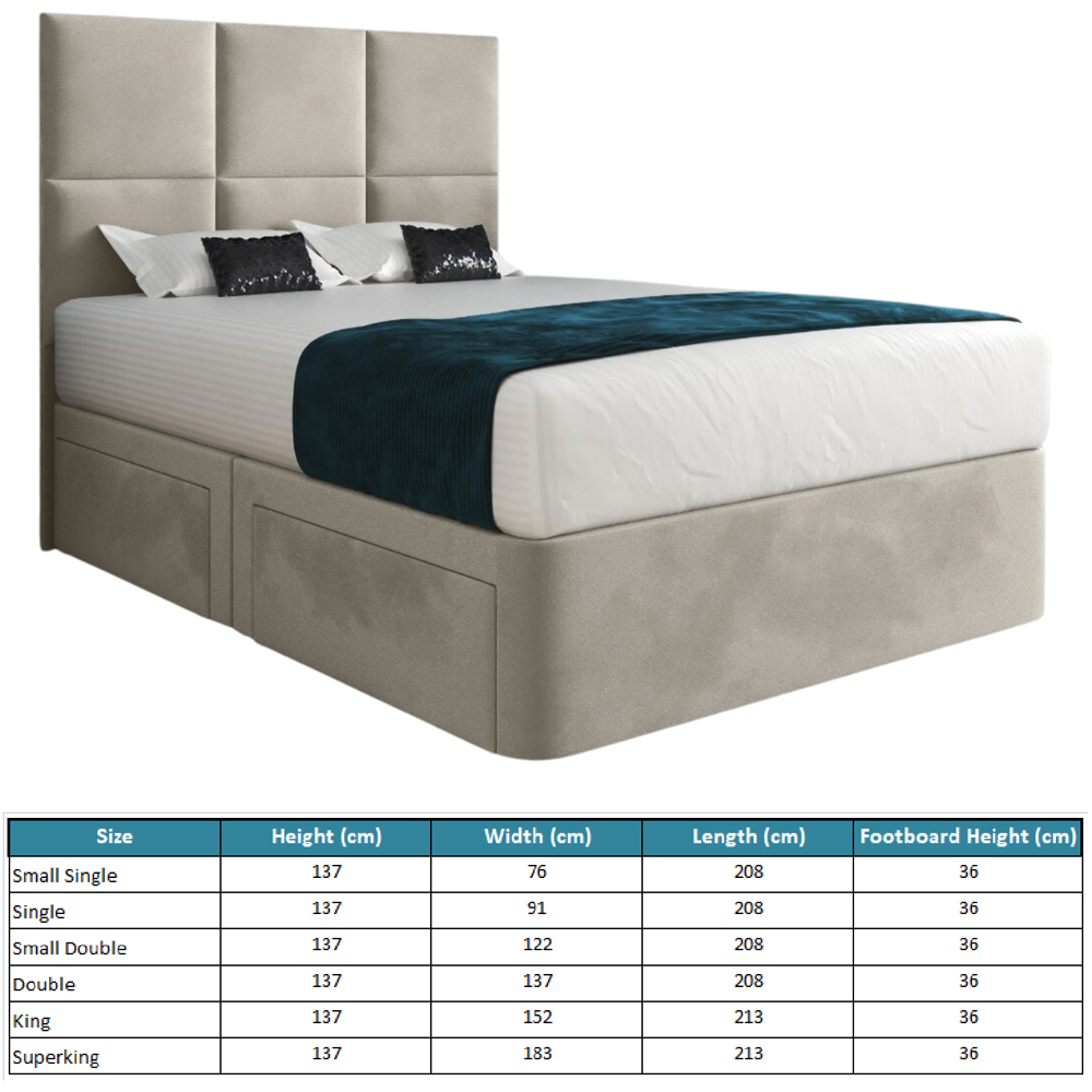 Caprio Silver Single Upholstered Divan Bed Frame with Floorstanding Cube Headboard Image 7