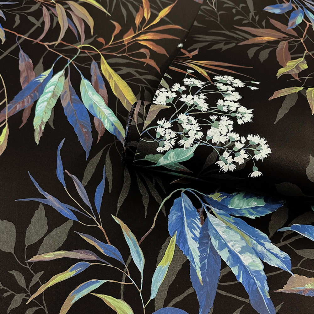 Belgravia Decor Kanata Leaf Cobalt Blue and Black Wallpaper Image 2