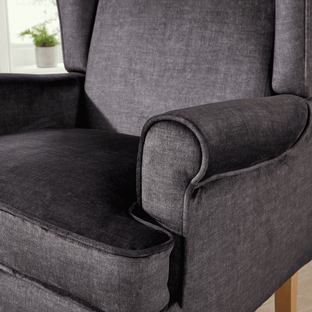 Home Source Helena Charcoal Wingback Armchair with Wooden Legs Image 3